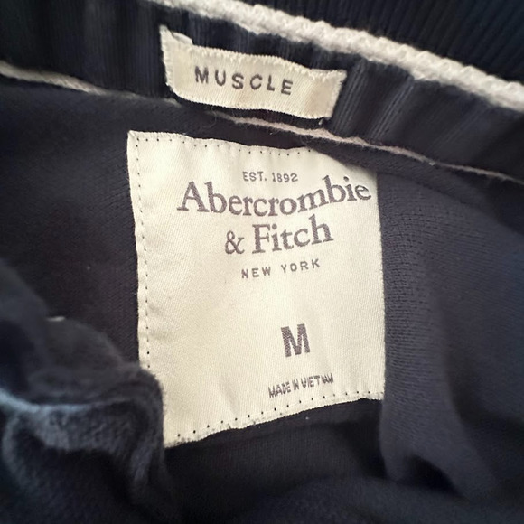 Y2K Abercrombie Fitch Polo Shirt Mens Size M Muscle Embroidered Logo Navy Blue - Picture 5 of 6
